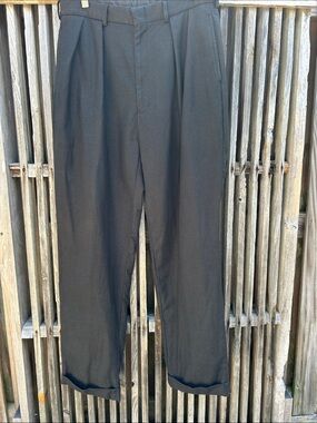 Vintage Polo Ralph Lauren Dress Trousers Mens 31x32 Linen Cotton Pleated Black